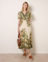 Tropical Print Wrap Front Dress