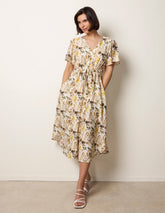 Leaf Print Tie Waist Shirt Midi Dress
