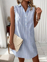 Sleeveless Striped Button Detail Shirt Dress