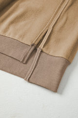 Dark Khaki Fuzzy Sherpa Splicing Pullover Sweatshirt