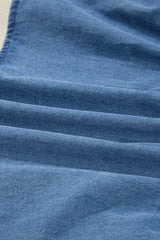 Dusk Blue Denim Lapel Neck Balloon Sleeve Tied Peplum Top