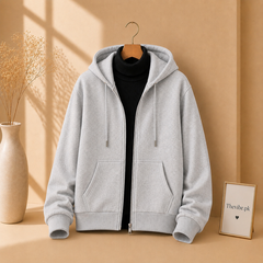GRAY ZIPPER HOODIE WITH BLACK HIGH NECK