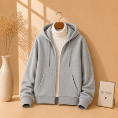 GRAY ZIPPER HOODIE WITH WHITE HIGH NECK