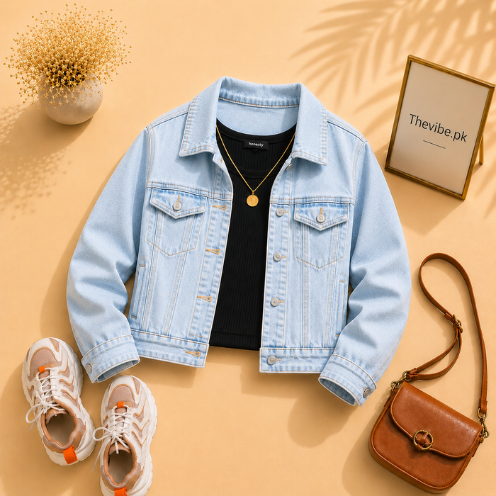 ICE BLUE DENIM JACKET WITH BLACK TANK TOP
