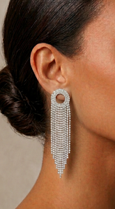 Fine Shine Rhinestone Fringe Earrings - Silver