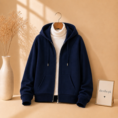 NAVY BLUE ZIPPER HOODIE WITH WHITE HIGH NECK