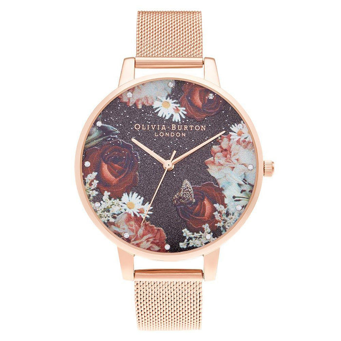 Olivia Burton Winter Blooms Rose Gold Mesh Women's Watch - OB16WG80