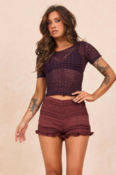 Pretty Allure Lace Crop Top - Chocolate