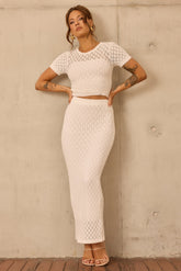 Sharp Hour Knit Midi Skirt - White