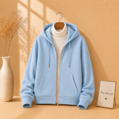 SKY BLUE ZIPPER HOODIE WITH WHITE HIGH NECK