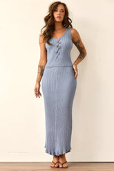 Soft Form Knit Maxi Skirt - Blue