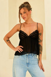 Soft Moonlit Chiffon Top - Black