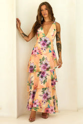 Sunlit Candy Tiered Chiffon Maxi Dress - Yellow