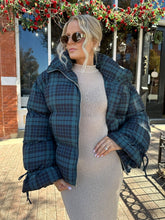 Veronica Navy Plaid Puffer Coat