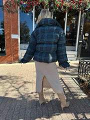 Veronica Navy Plaid Puffer Coat