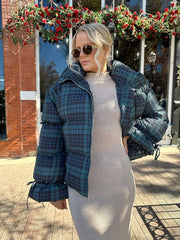 Veronica Navy Plaid Puffer Coat