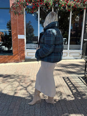 Veronica Navy Plaid Puffer Coat