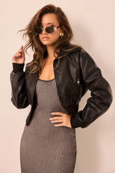 Westwood Crop Vegan Leather Jacket - Black