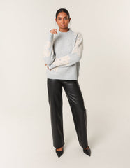 Flower Diamante Detailed Knitted Jumper