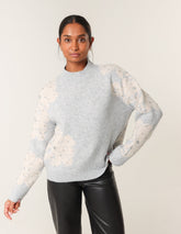 Flower Diamante Detailed Knitted Jumper