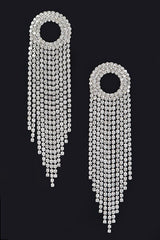 Fine Shine Rhinestone Fringe Earrings - Silver