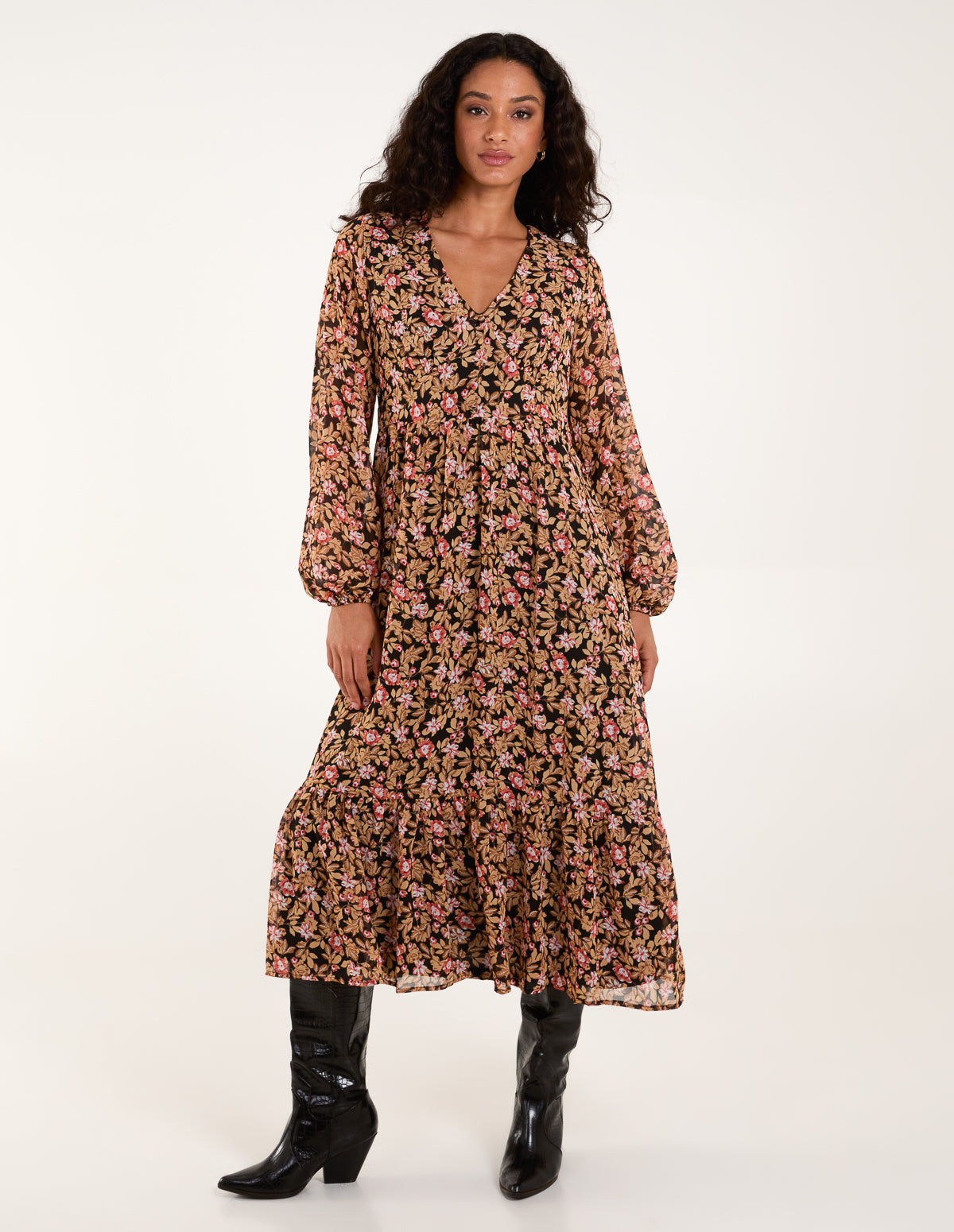 Floral Button Through Midi Dress