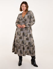 Curve Geometric Wrap Front Belted Midi Dress