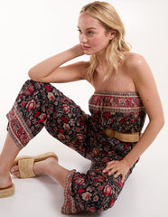 Printed Woven Belted Bandeau Jumpsuit