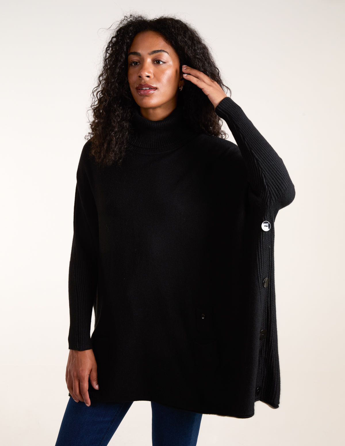 Roll Neck Button Mini Pocket Jumper