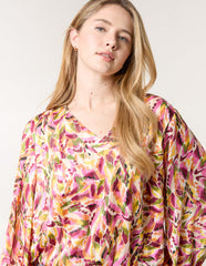 Printed V Neck Puffball Top
