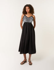Embroidered Yoke Strappy Dress