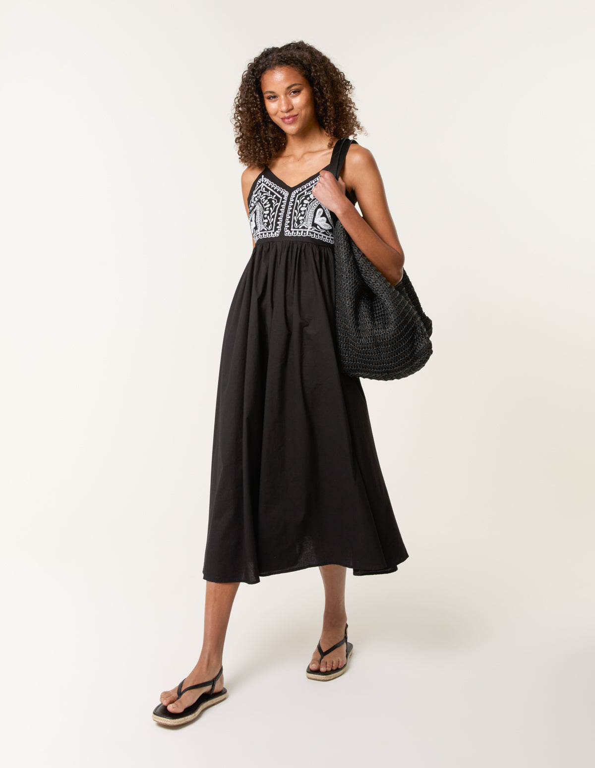 Embroidered Yoke Strappy Dress