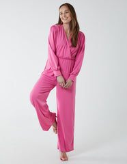 Elasticated Waist Crossover Long Sleeve Jumpsuit