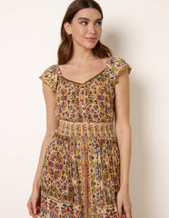 V Neck Embroidery Trim Paisley Maxi Dress