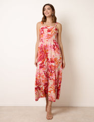 Tropical Print Adjustable Strap Maxi Dress