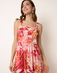 Tropical Print Adjustable Strap Maxi Dress