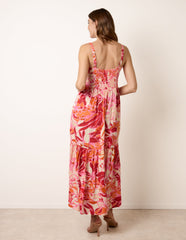 Tropical Print Adjustable Strap Maxi Dress