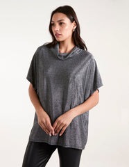 Roll Neck Oversize Metallic Top