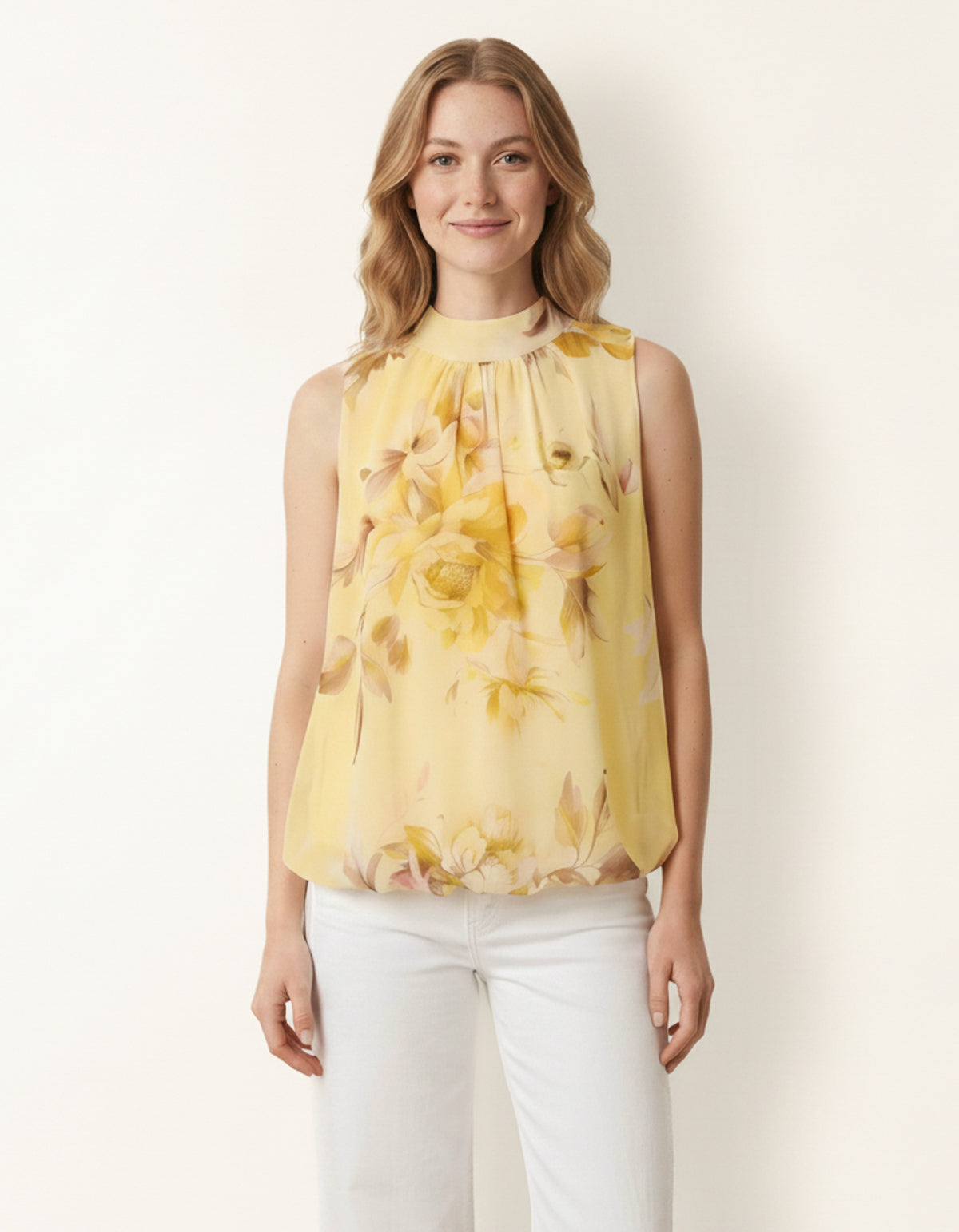Sleeveless High Neck Puffball Blouse