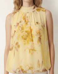 Sleeveless High Neck Puffball Blouse