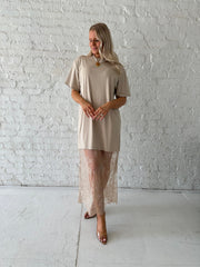 Erin Taupe Lace Hem T-Shirt Maxi Dress