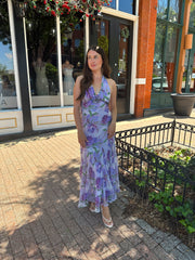 Kelsey Purple Floral Halter Maxi Dress