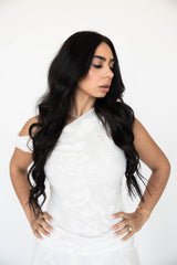 Laina White Jacquard Draped Mini Dress