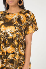 Animal Print Panelled Smock Dress