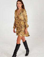 Animal Collared Wrap Dress
