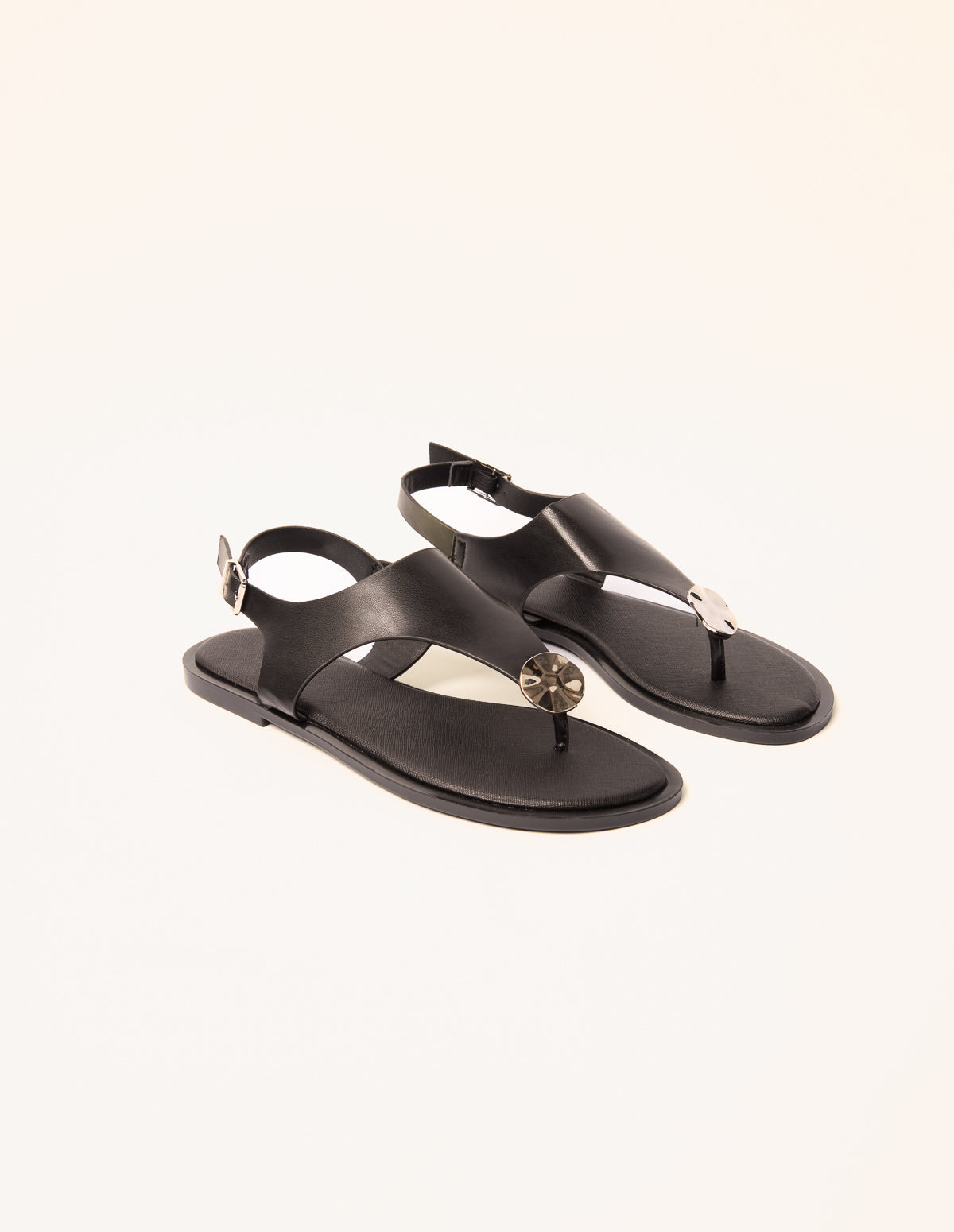 Faux Leather Metal Detail Sandals