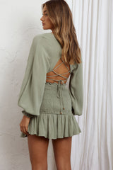 Aubrette Laced Back Crop Top Sage