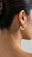 Rina Chunky Metallic Hoop Earrings - Gold
