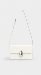 Rome Glossy Clutch Shoulder Bag - Ivory