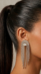 Glamour Rhinestone Cascade Earrings - Silver